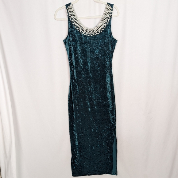 All that Jazz Dresses & Skirts - All that Jazz Teal Velvet Maxi Dress with Crochet Collar